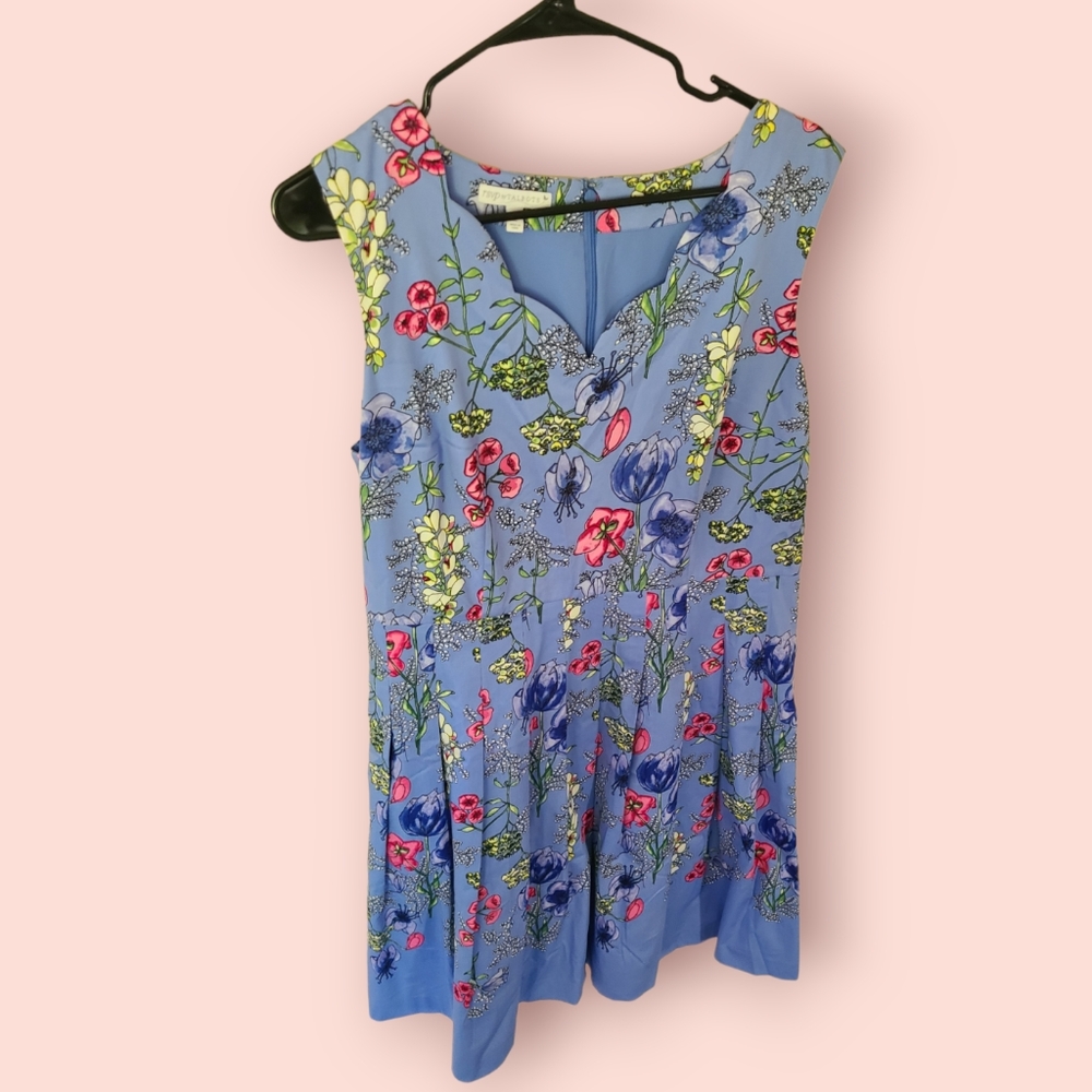 Talbot's Floral Midi Blue Floral Fit & Flare Sleeveless Dress